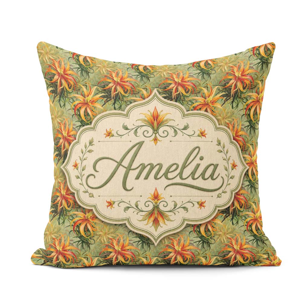 Custom Name Vibrant Tropical Lily Floral Garden Seamless Pattern Square Filled Cushion Throw Pillow Sofa Bed Home Decor Zip Washable UK Made