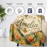 Vibrant Tropical Lily Floral Garden Seamless Pattern Design Lovely  Personalised Custom Name Super Soft Fleece Blanket Bed Sofa Throw