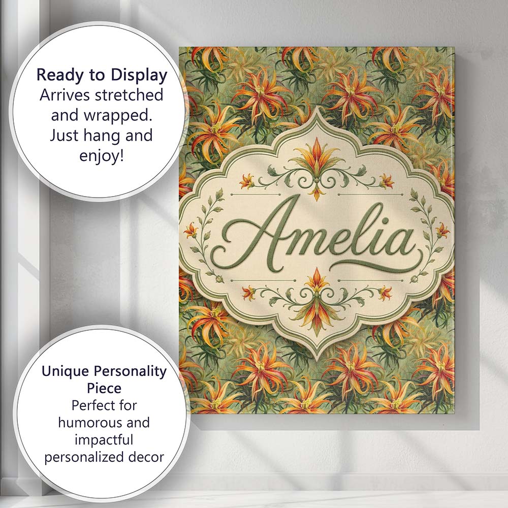 Personalised Name Vibrant Tropical Lily Custom  Modern Room Accent Elegant Feature Canvas Wall Art Print Decor Picture Ready to Hang
