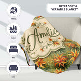 Vibrant Tropical Lily Floral Garden Seamless Pattern Design Lovely  Personalised Custom Name Super Soft Fleece Blanket Bed Sofa Throw