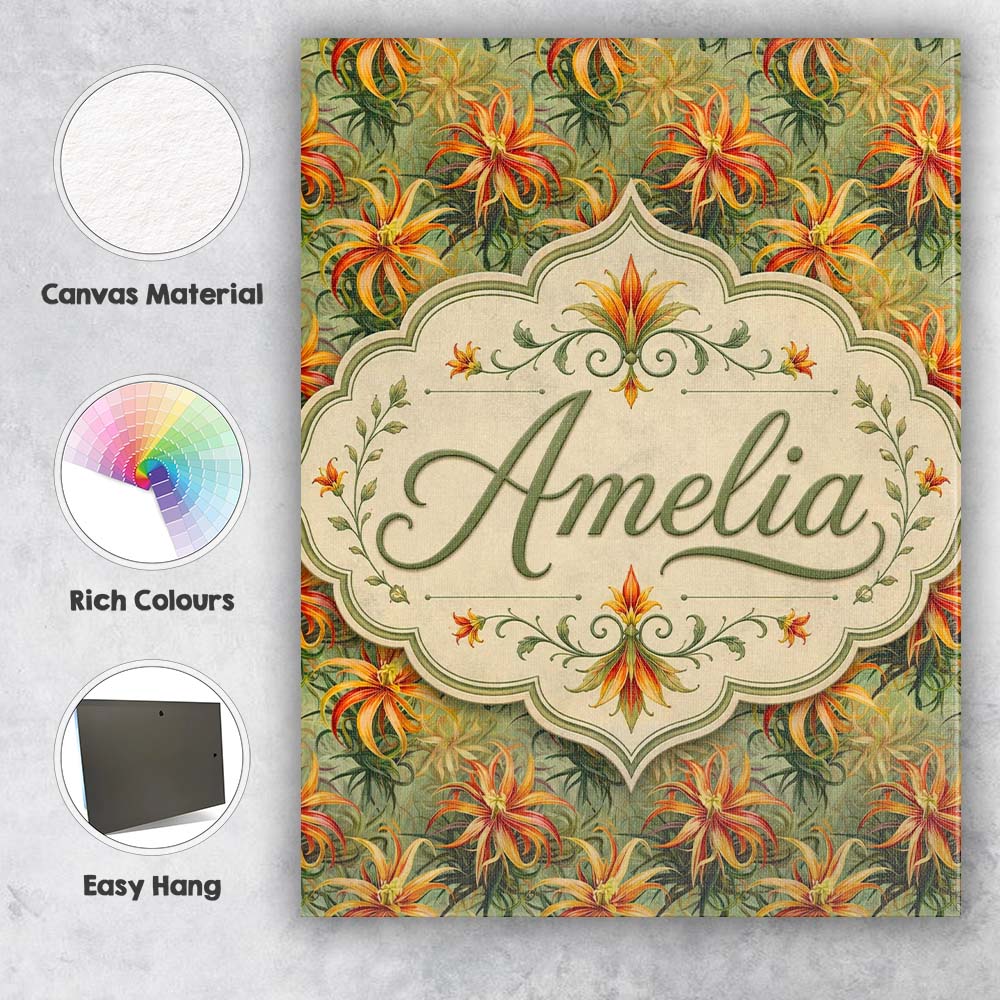Personalised Name Vibrant Tropical Lily Custom  Modern Room Accent Elegant Feature Canvas Wall Art Print Decor Picture Ready to Hang