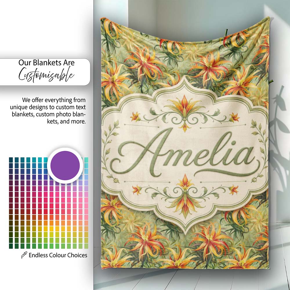 Vibrant Tropical Lily Floral Garden Seamless Pattern Design Lovely  Personalised Custom Name Super Soft Fleece Blanket Bed Sofa Throw