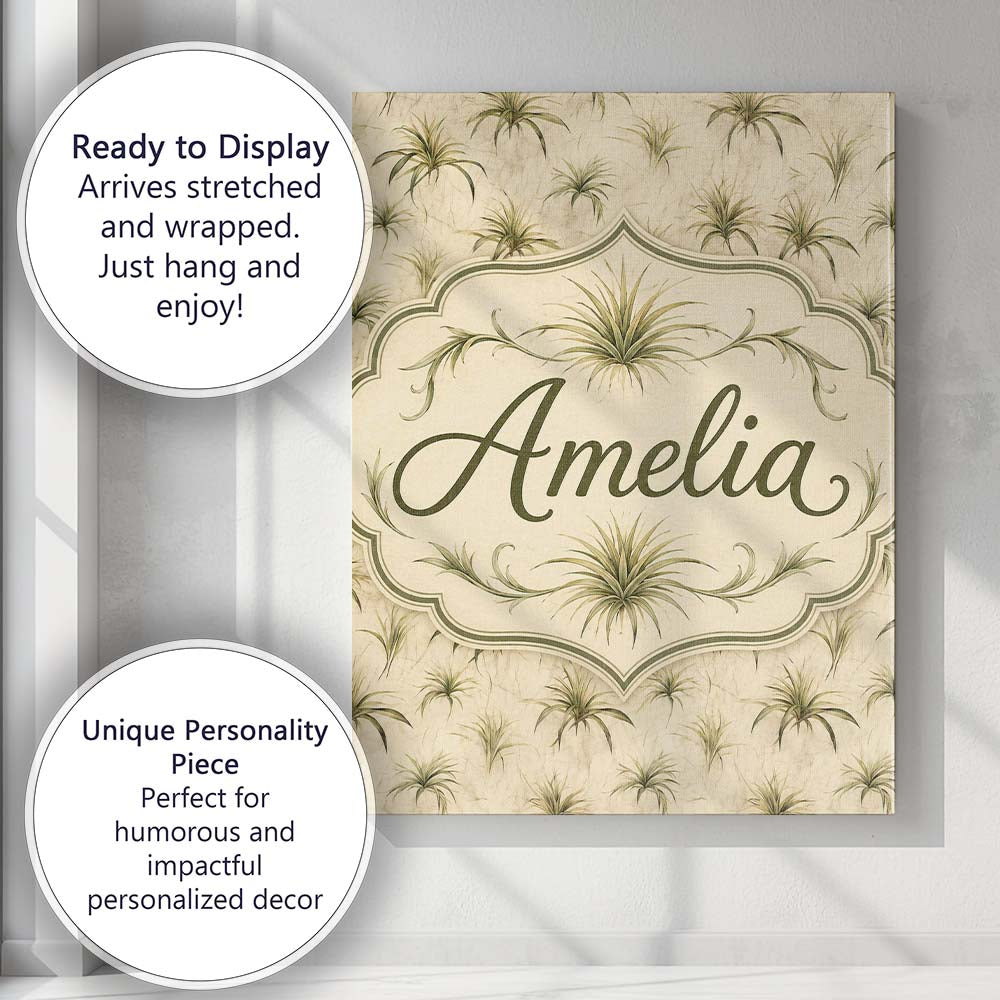 Personalised Name Minimal Beige Air Plant Custom  Unique Gift Idea Elegant Feature Canvas Wall Art Print Decor Picture Ready to Hang