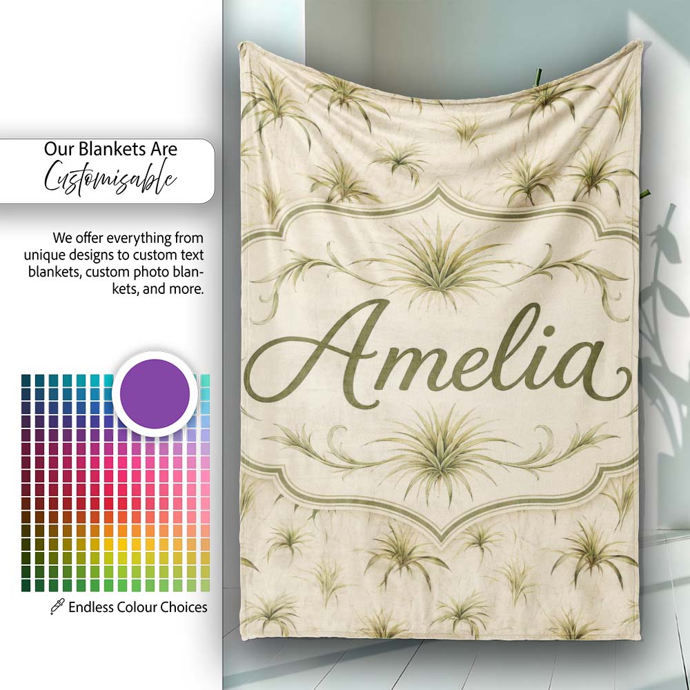 Minimal Beige Air Plant Botanical Seamless Pattern Design Lovely  Personalised Custom Name Super Soft Fleece Blanket Bed Sofa Throw