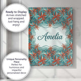 Personalised Name Bold Red Floral Starburst Custom  Bespoke Interior Contemporary Canvas Wall Art Print Decor Picture Ready to Hang