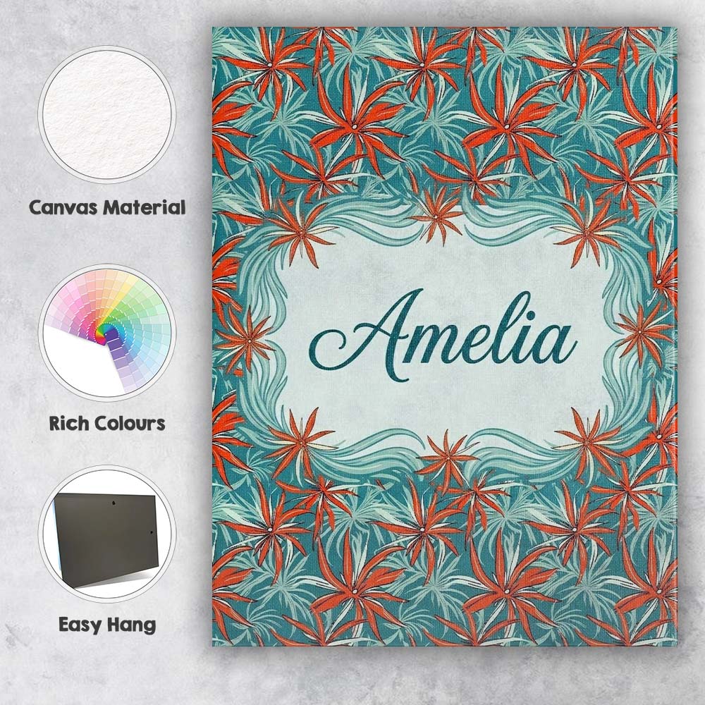 Personalised Name Bold Red Floral Starburst Custom  Bespoke Interior Contemporary Canvas Wall Art Print Decor Picture Ready to Hang