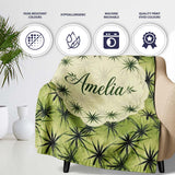 Dark Green Spiky Leaf Botanical Seamless Pattern Design Lovely  Personalised Custom Name Super Soft Fleece Blanket Bed Sofa Throw