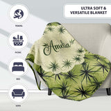 Dark Green Spiky Leaf Botanical Seamless Pattern Design Lovely  Personalised Custom Name Super Soft Fleece Blanket Bed Sofa Throw