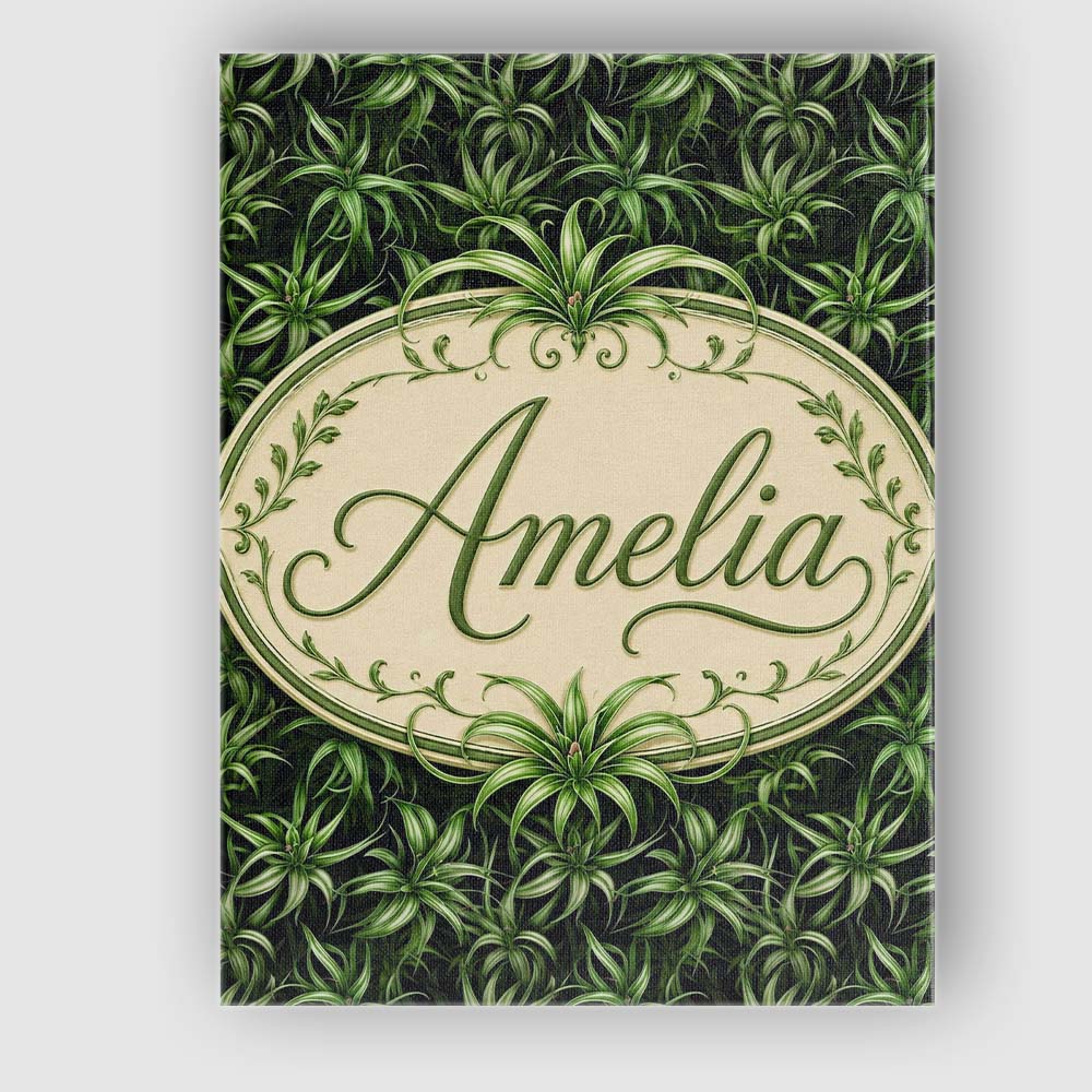 Personalised Name Dark Green Spider Plant Custom  Unique Gift Idea Elegant Feature Canvas Wall Art Print Decor Picture Ready to Hang
