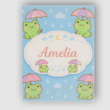 Personalised Name Cute Frog Umbrella Rain Cartoon Animal Pattern Custom  Interior Canvas Wall Art Print Decor Picture Ready to Hang