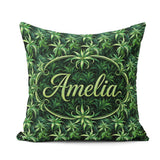 Custom Name Lush Tropical Green Foliage Botanical Jungle Pattern Square Filled Cushion Throw Pillow Sofa Bed Home Decor Zip Washable UK Made