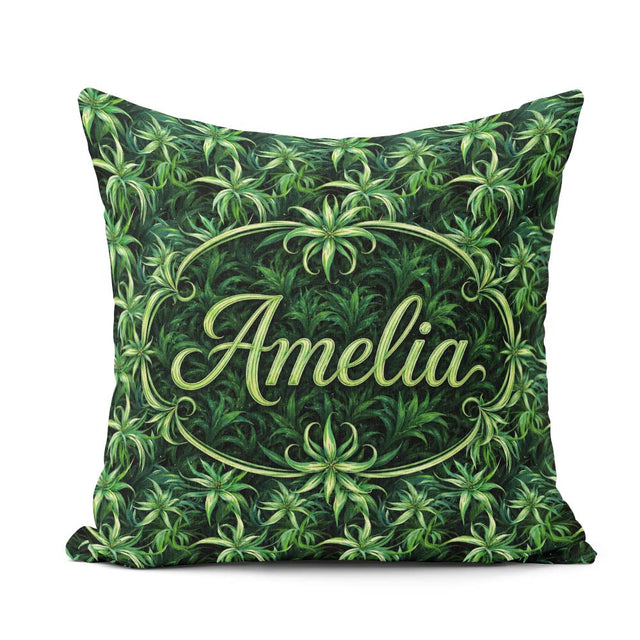 Custom Name Lush Tropical Green Foliage Botanical Jungle Pattern Square Filled Cushion Throw Pillow Sofa Bed Home Decor Zip Washable UK Made