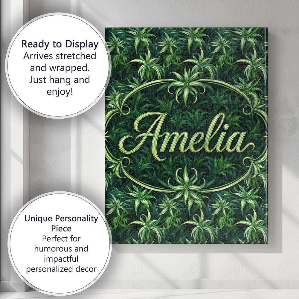 Personalised Name Lush Tropical Green Custom Modern Room Accent Creative Decorator Style Canvas Wall Art Print Decor Picture Ready to Hang