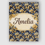 Personalised Name Blue Gold Baroque Floral Seamless Pattern Luxury Custom  Unique Canvas Wall Art Print Decor Picture Ready to Hang