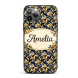 Blue Gold Baroque Floral Seamless Pattern Luxury Custom Name Protective Phone Case Mobile Cover Durable Everyday Smartphone Shock Resistant