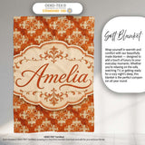 Vintage Orange Damask Ornamental Texture Seamless Pattern Design  Personalised Custom Name Super Soft Fleece Blanket Bed Sofa Throw