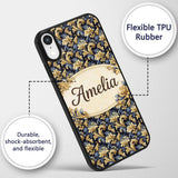 Blue Gold Baroque Floral Seamless Pattern Luxury Custom Name Protective Phone Case Mobile Cover Durable Everyday Smartphone Shock Resistant