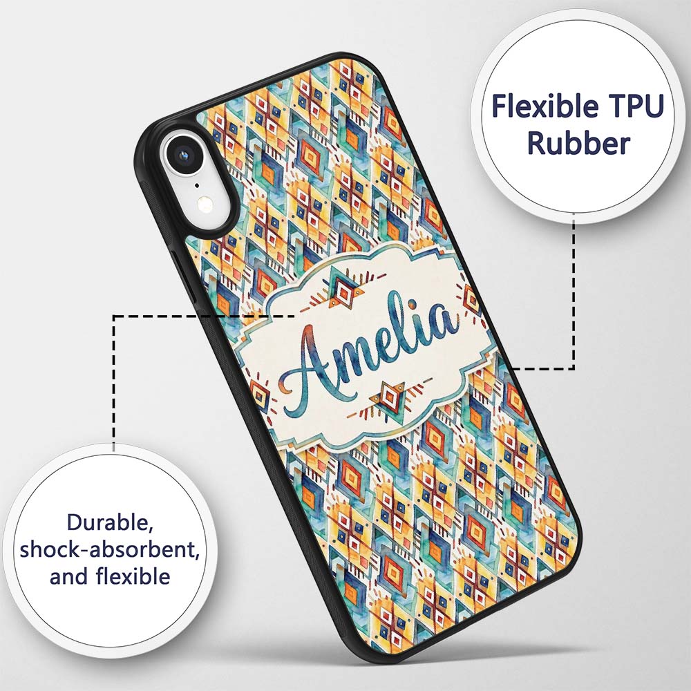 Colorful Diamond Aztec Tribal Watercolor Seamless Custom Name Protective Phone Case Mobile Cover Durable Everyday Smartphone Shock Resistant