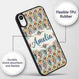 Colorful Diamond Aztec Tribal Watercolor Seamless Custom Name Protective Phone Case Mobile Cover Durable Everyday Smartphone Shock Resistant