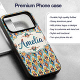 Colorful Diamond Aztec Tribal Watercolor Seamless Custom Name Protective Phone Case Mobile Cover Durable Everyday Smartphone Shock Resistant
