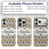 Colorful Diamond Aztec Tribal Watercolor Seamless Custom Name Protective Phone Case Mobile Cover Durable Everyday Smartphone Shock Resistant