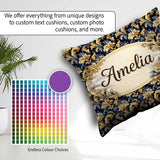 Custom Name Blue Gold Baroque Floral Seamless Pattern Ornamental Square Filled Cushion Throw Pillow Sofa Bed Home Decor Zip Washable UK Made