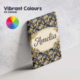 Personalised Name Blue Gold Baroque Floral Seamless Pattern Luxury Custom  Unique Canvas Wall Art Print Decor Picture Ready to Hang