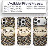 Blue Gold Baroque Floral Seamless Pattern Luxury Custom Name Protective Phone Case Mobile Cover Durable Everyday Smartphone Shock Resistant