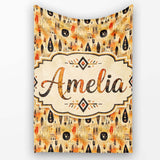 Earthy Tribal Ethnic Abstract Symbols Seamless Pattern Design Lovely  Personalised Custom Name Super Soft Fleece Blanket Bed Sofa Throw