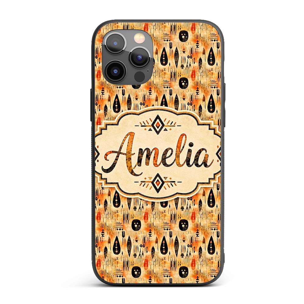 Earthy Tribal Ethnic Abstract Symbols Seamless Custom Name Protective Phone Case Mobile Cover Durable Everyday Smartphone Shock Resistant