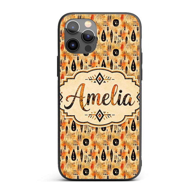 Earthy Tribal Ethnic Abstract Symbols Seamless Custom Name Protective Phone Case Mobile Cover Durable Everyday Smartphone Shock Resistant