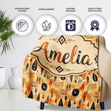 Earthy Tribal Ethnic Abstract Symbols Seamless Pattern Design Lovely  Personalised Custom Name Super Soft Fleece Blanket Bed Sofa Throw