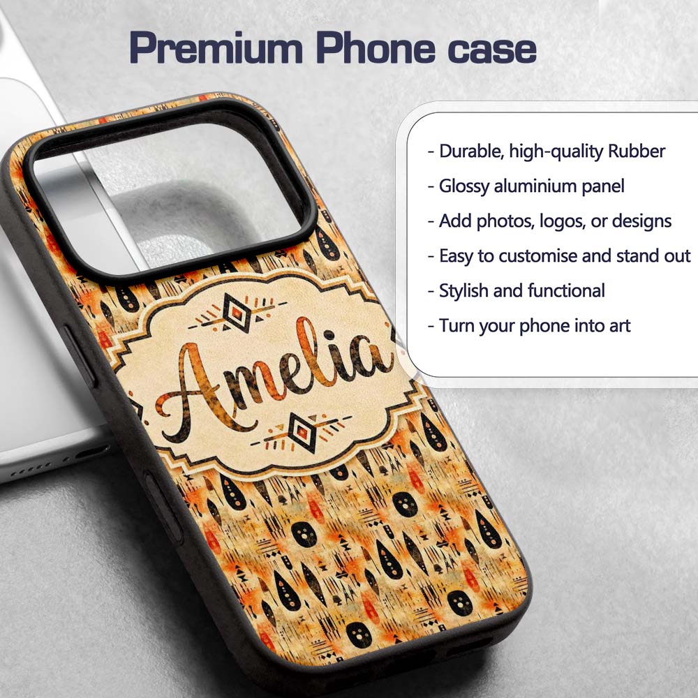 Earthy Tribal Ethnic Abstract Symbols Seamless Custom Name Protective Phone Case Mobile Cover Durable Everyday Smartphone Shock Resistant