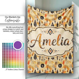 Earthy Tribal Ethnic Abstract Symbols Seamless Pattern Design Lovely  Personalised Custom Name Super Soft Fleece Blanket Bed Sofa Throw