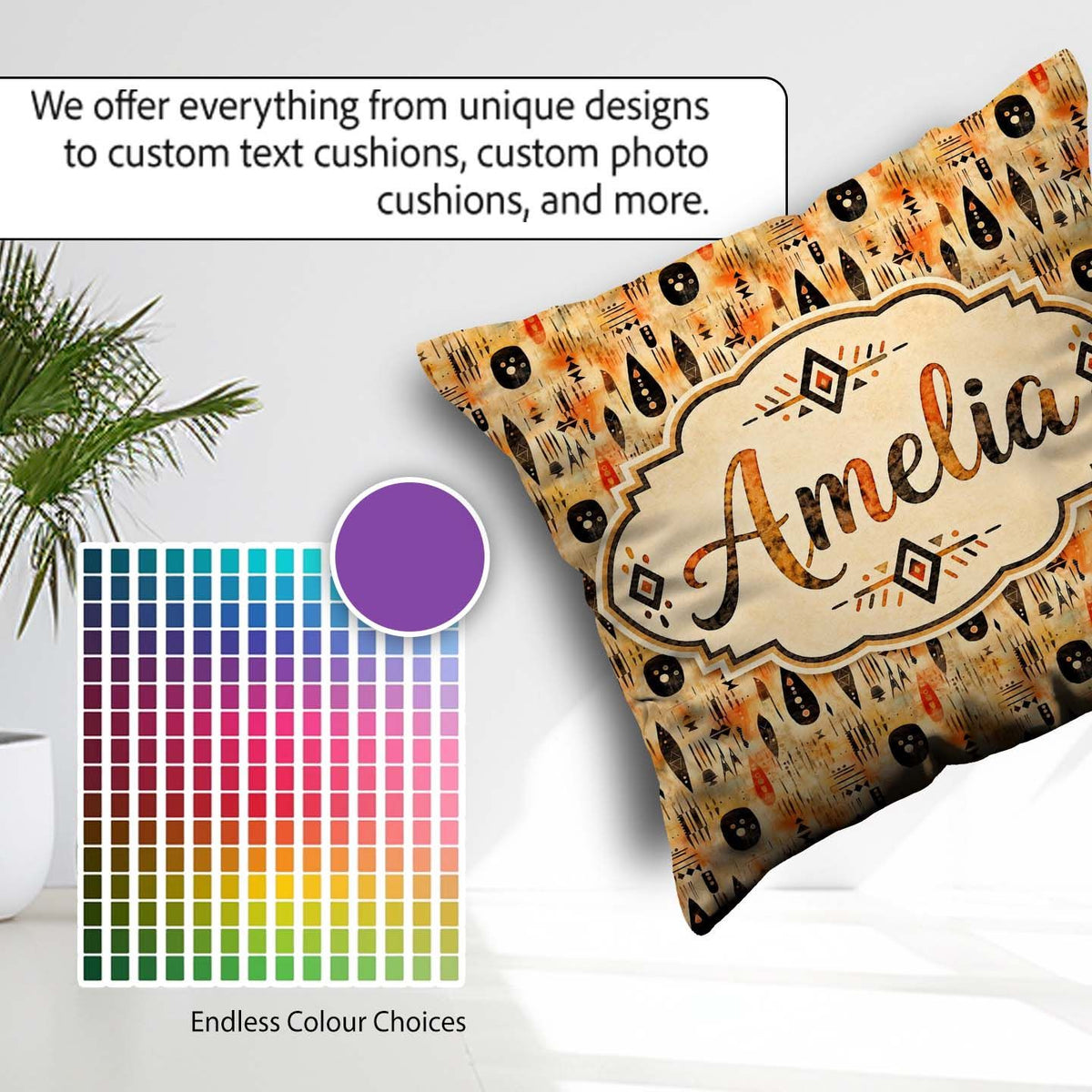 Custom Name Earthy Tribal Ethnic Abstract Symbols Pattern Design Square Filled Cushion Throw Pillow Sofa Bed Home Decor Zip Washable UK Made