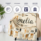 Neutral Tribal Geometric Shapes Earth Tone Watercolor Seamless  Personalised Custom Name Super Soft Fleece Blanket Bed Sofa Throw
