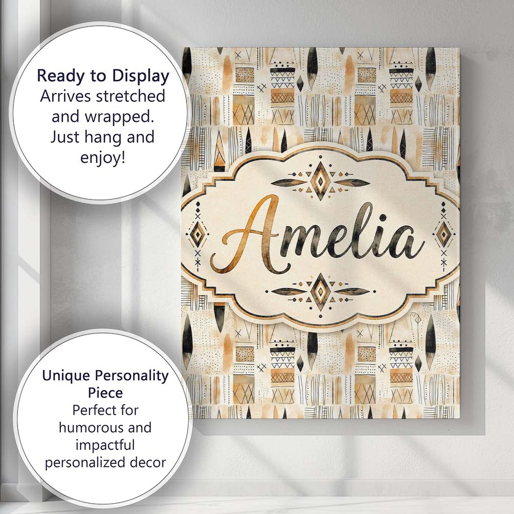 Personalised Name Neutral Tribal Geometric Custom  Unique Gift Idea Elegant Feature Canvas Wall Art Print Decor Picture Ready to Hang