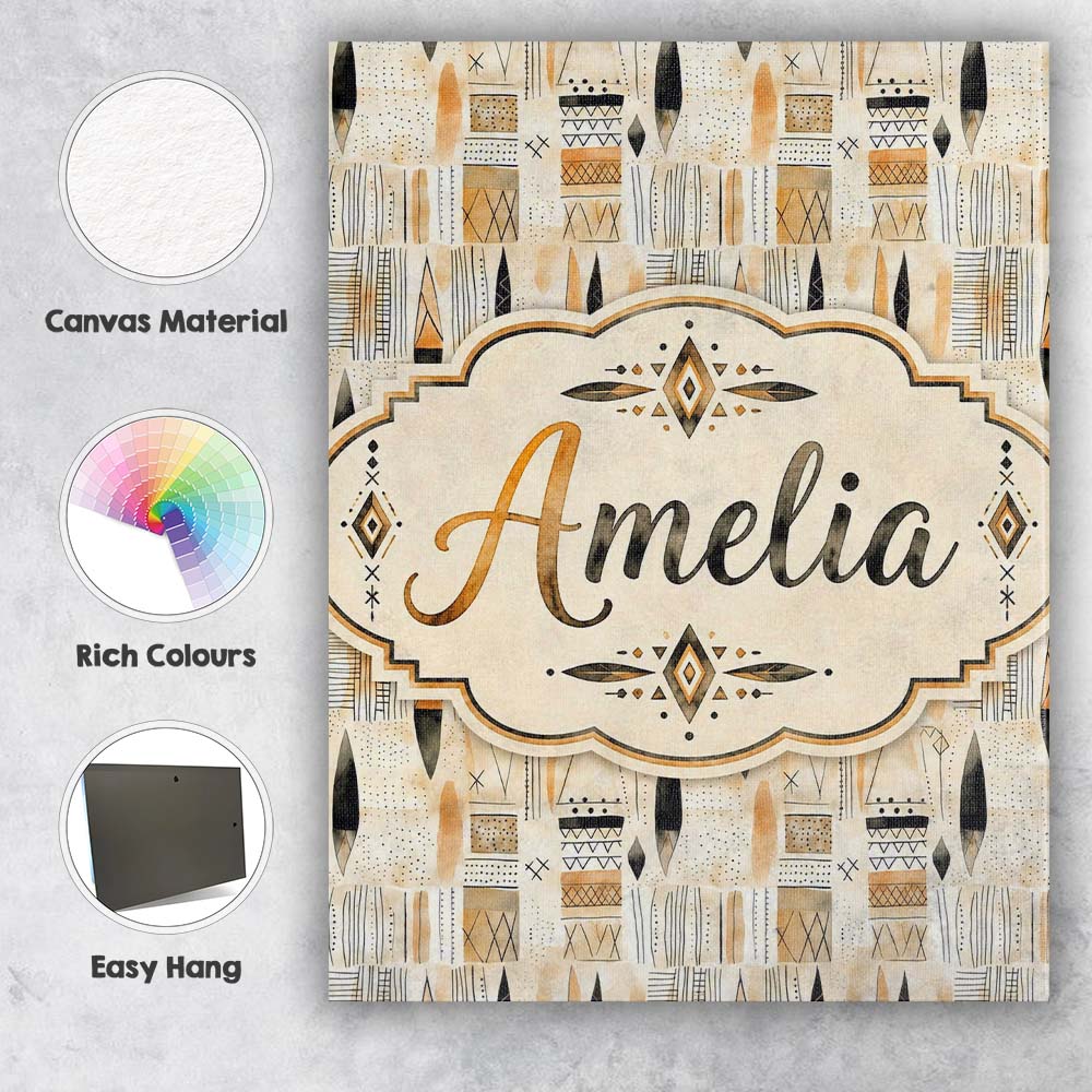 Personalised Name Neutral Tribal Geometric Custom  Unique Gift Idea Elegant Feature Canvas Wall Art Print Decor Picture Ready to Hang