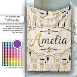 Neutral Tribal Geometric Shapes Earth Tone Watercolor Seamless  Personalised Custom Name Super Soft Fleece Blanket Bed Sofa Throw
