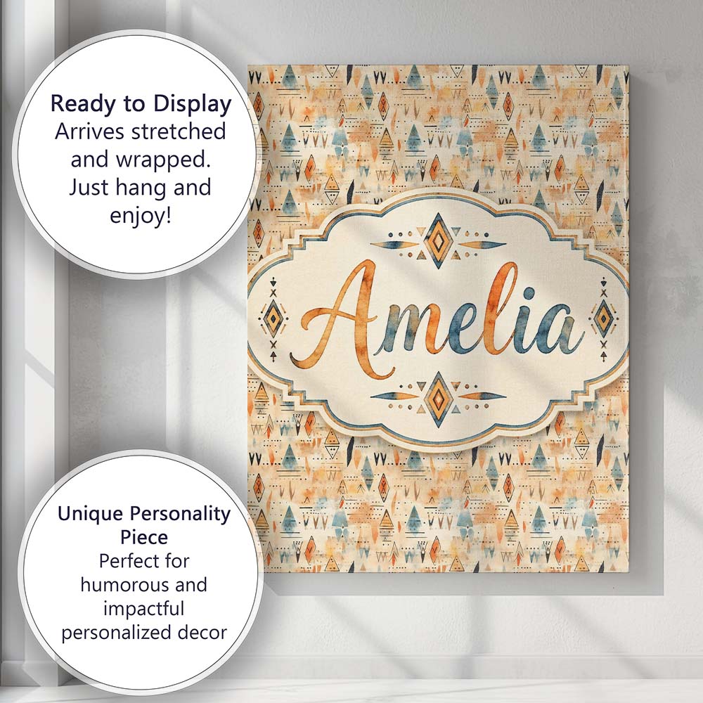 Personalised Name Abstract Tribal Symbols Custom  Unique Gift Idea Elegant Feature Canvas Wall Art Print Decor Picture Ready to Hang