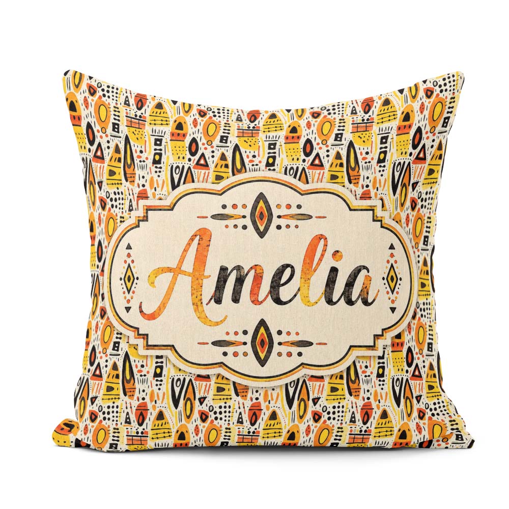 Custom Name Bold Abstract Shapes Orange Century Seamless Pattern Square Filled Cushion Throw Pillow Sofa Bed Home Decor Zip Washable UK Made