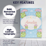 Personalised Name Cute Frog Umbrella Rain Cartoon Animal Pattern Custom  Interior Canvas Wall Art Print Decor Picture Ready to Hang