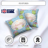 Custom Name Frog Umbrella Rain Cartoon Animal Pattern Everyday Square Filled Cushion Throw Pillow Sofa Bed Home Decor Zip Washable UK Made