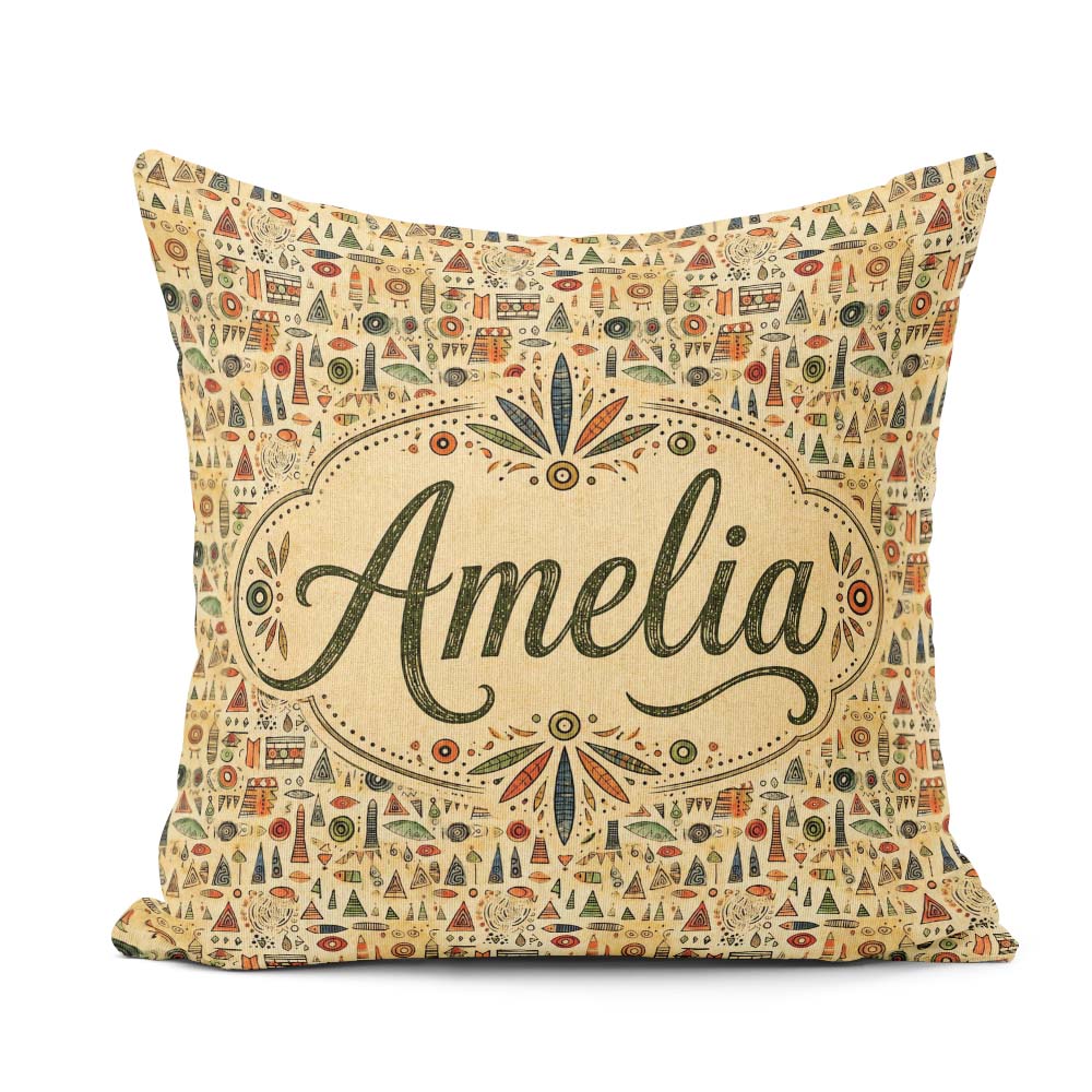 Custom Name Earthy Tribal Symbols Ethnic Seamless Pattern Design Square Filled Cushion Throw Pillow Sofa Bed Home Decor Zip Washable UK Made