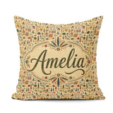 Custom Name Earthy Tribal Symbols Ethnic Seamless Pattern Design Square Filled Cushion Throw Pillow Sofa Bed Home Decor Zip Washable UK Made