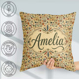 Custom Name Earthy Tribal Symbols Ethnic Seamless Pattern Design Square Filled Cushion Throw Pillow Sofa Bed Home Decor Zip Washable UK Made