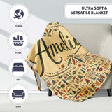 Earthy Tribal Symbols Hand Drawn Ethnic Seamless Pattern Design  Personalised Custom Name Super Soft Fleece Blanket Bed Sofa Throw