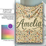 Earthy Tribal Symbols Hand Drawn Ethnic Seamless Pattern Design  Personalised Custom Name Super Soft Fleece Blanket Bed Sofa Throw