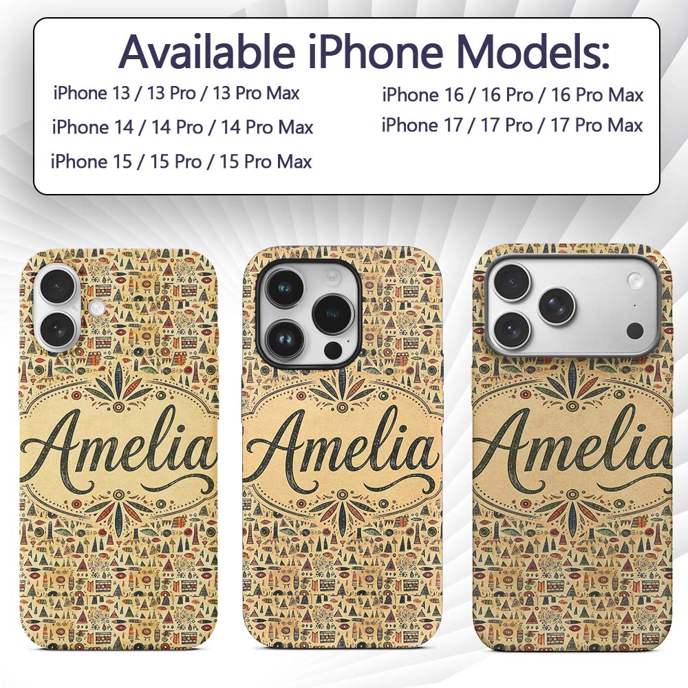 Earthy Tribal Symbols Hand Drawn Ethnic Seamless Custom Name Protective Phone Case Mobile Cover Durable Everyday Smartphone Shock Resistant