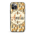 Rustic Feather Tribal Pattern Warm Brown Tones Custom Name Protective Phone Case Mobile Cover Durable Everyday Smartphone Shock Resistant